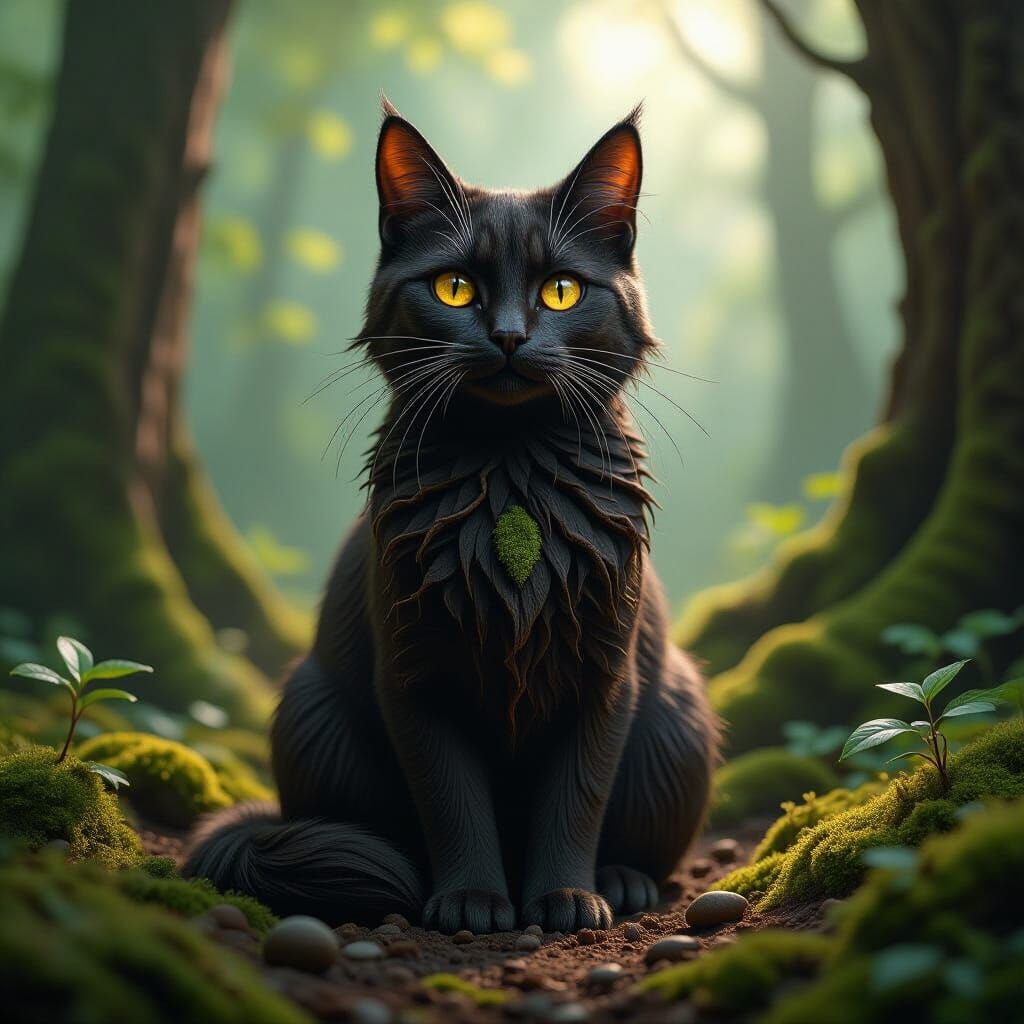 Earth Elemental Cat Sculpture of Soil and Moss