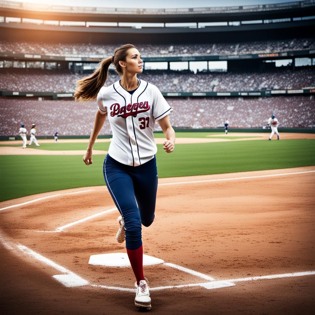 baseball girl players in action