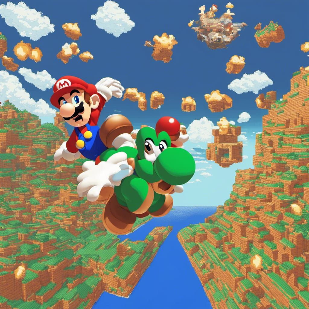 Super Mario Flies Over Pixel World