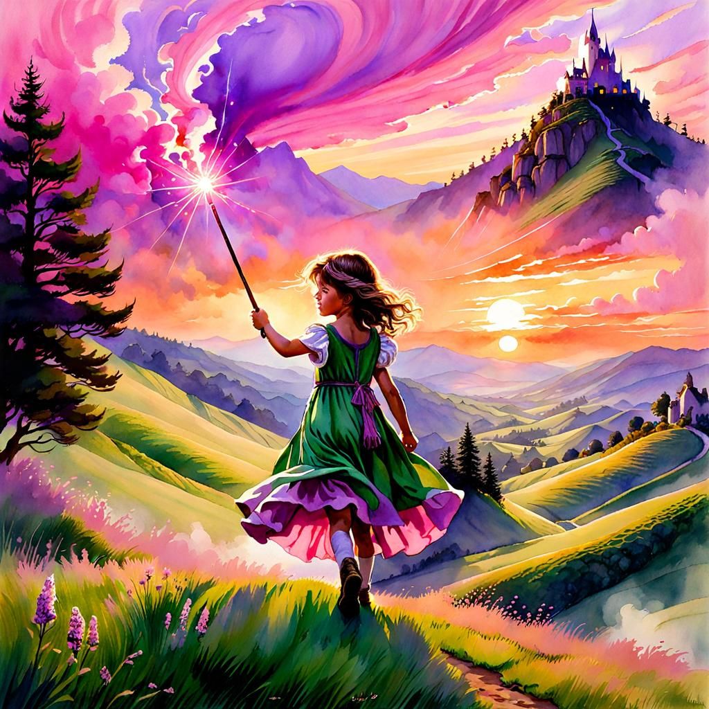 Child of Marshmallow in Fantasy Landscape, Watercolor Style