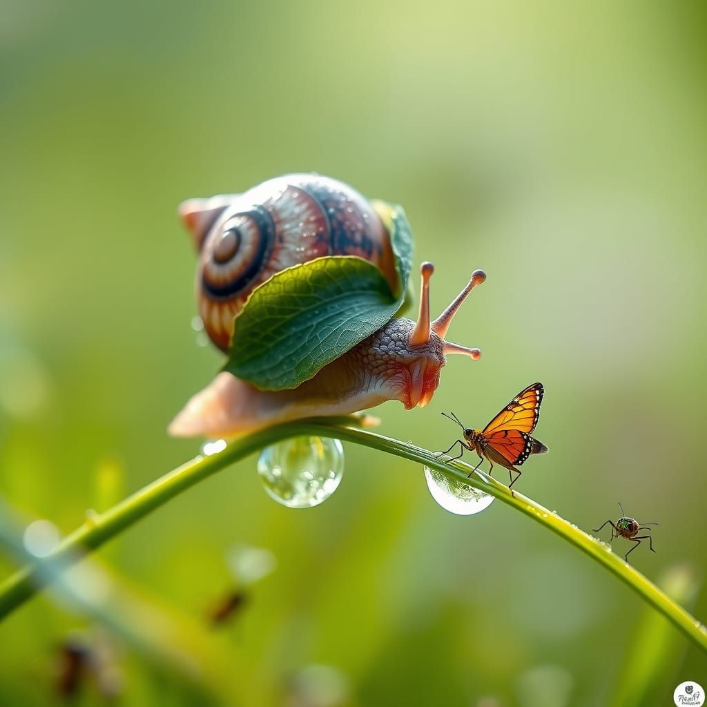 Snail in Morning Meadow Embarks on Epic Journey