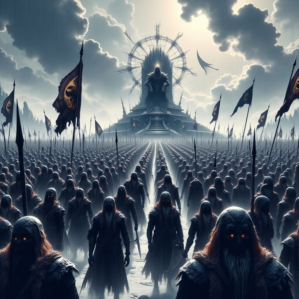 Dark Fantasy Armies Clash in Epic Battle Scene