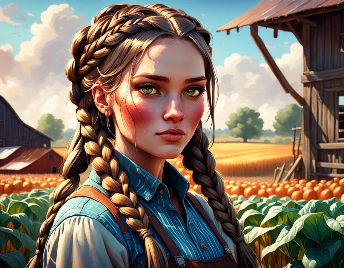 Beautiful Farm Woman Portrait in Art Nouveau Style