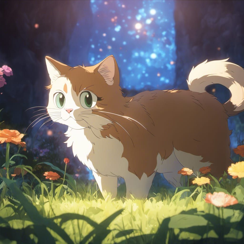 Cute Anime Cat in Studio Ghibli Style