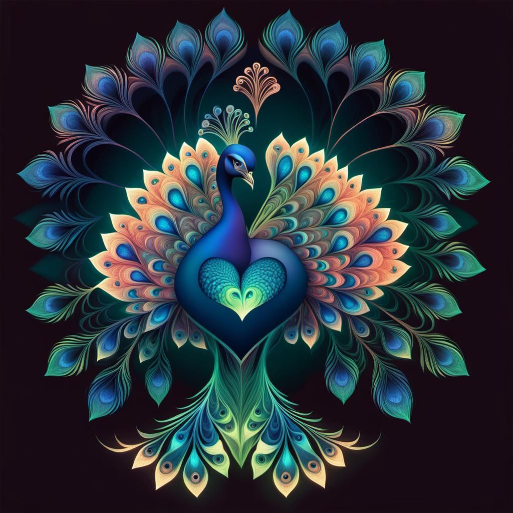 Peacock Transforms into Bioluminescent Fractal Tree