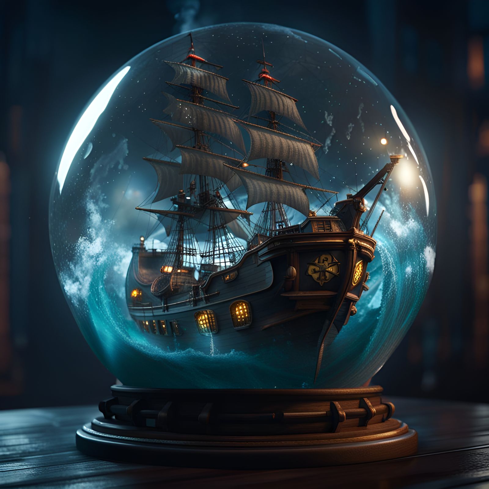 Pirate Ship in Glass Ball: Dramatic 3D Rendering