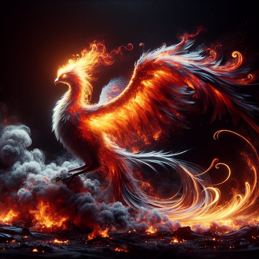 Majestic Phoenix Rising from Ashes in Digital Art