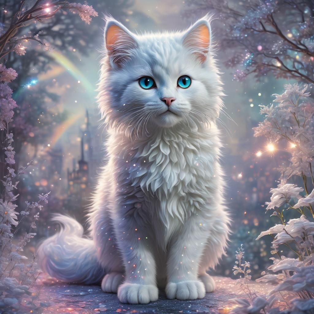 Iridescent Glitter Kitten in Ethereal Fantasy Style