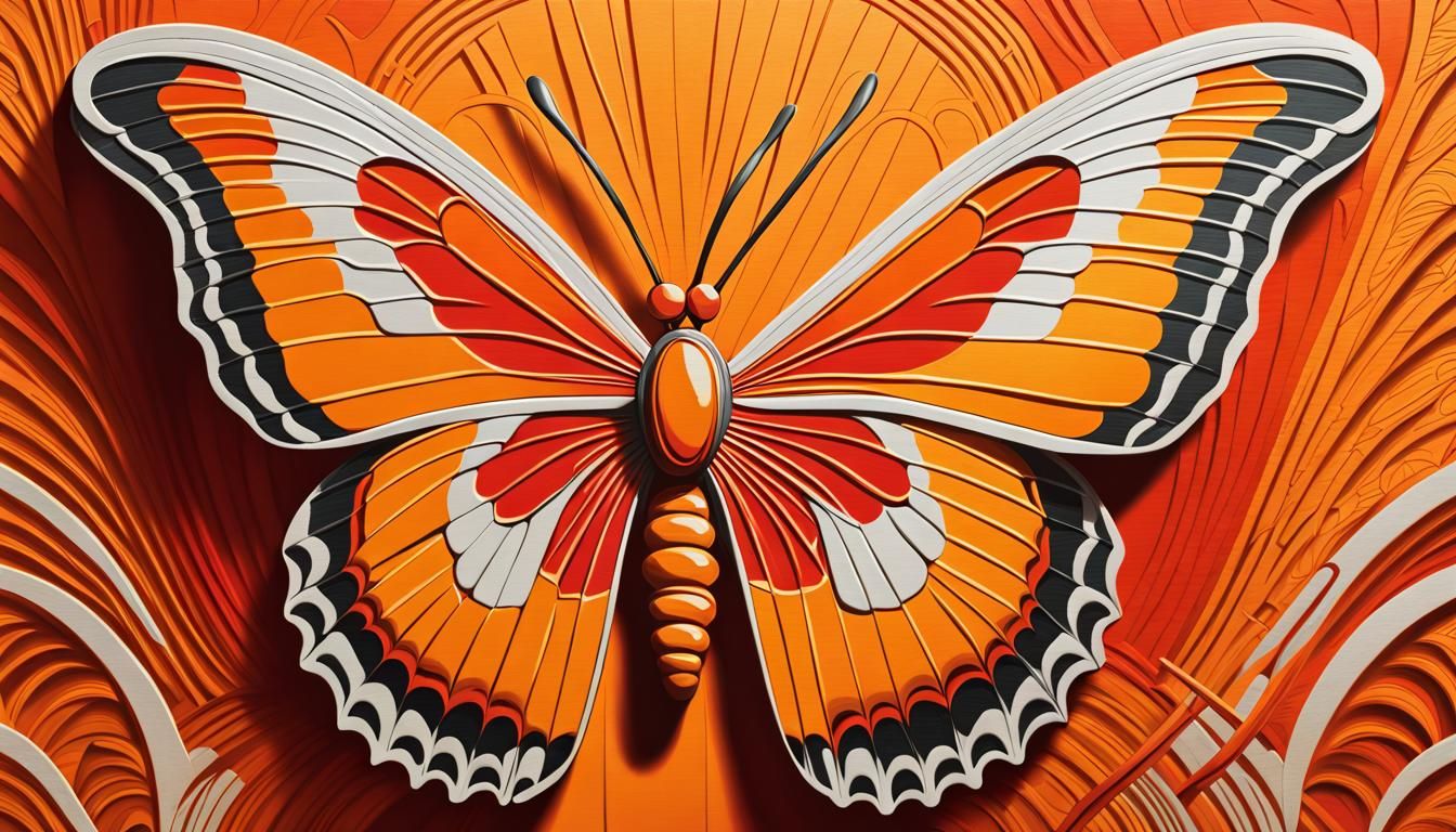 Art Deco Butterfly in Hyperrealistic Wood Block Print