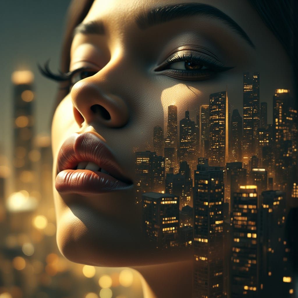 Cityscape Double Exposure Portrait with Glowing Lights