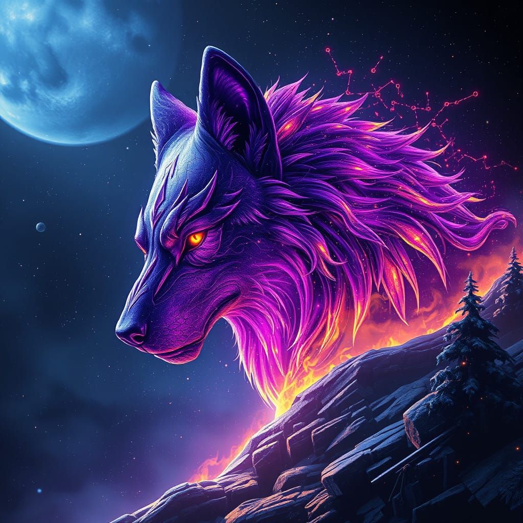 Wolf Constellation Illuminated by Vibrant Celestial Light