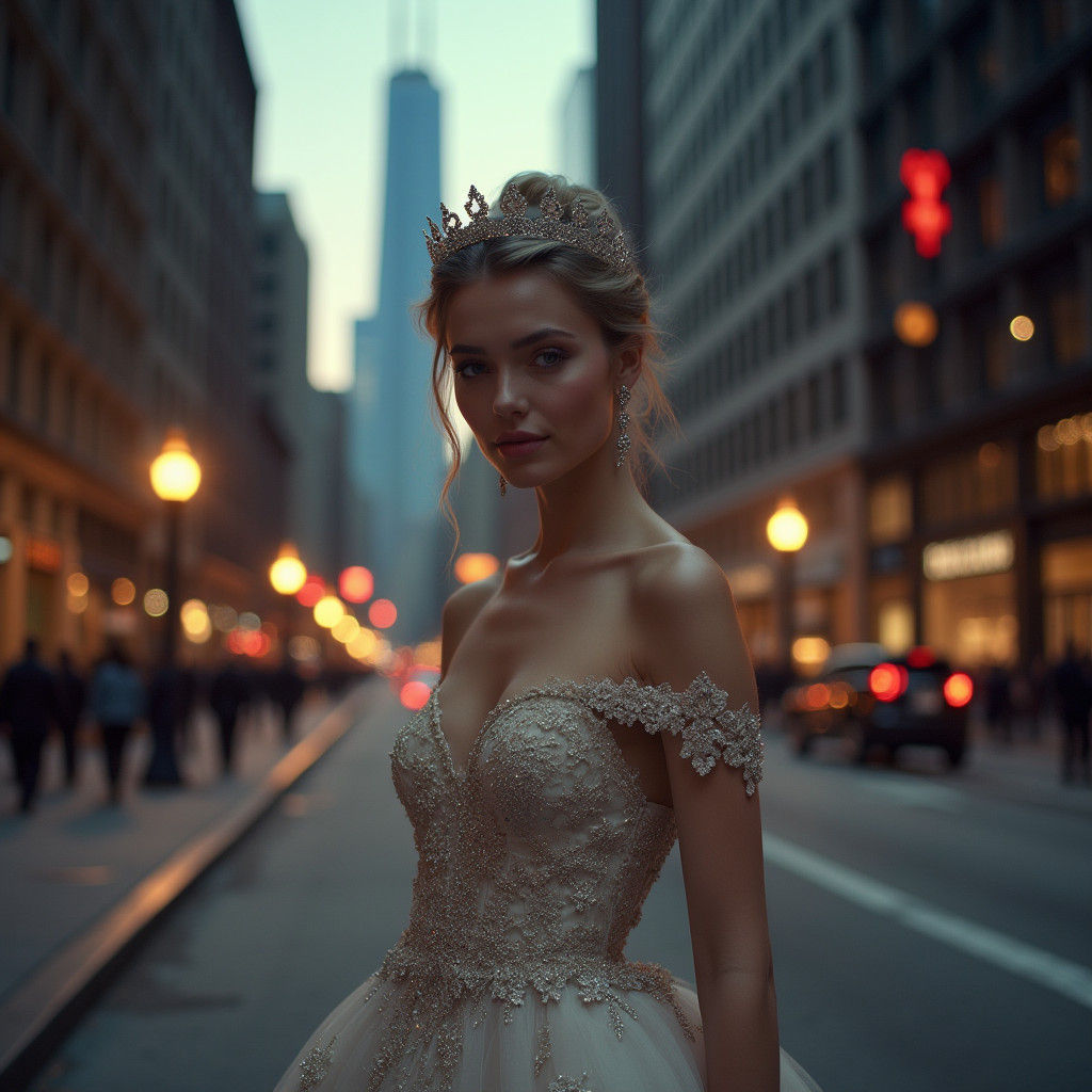 Princess in Chicago Street, Hyperrealistic Photography