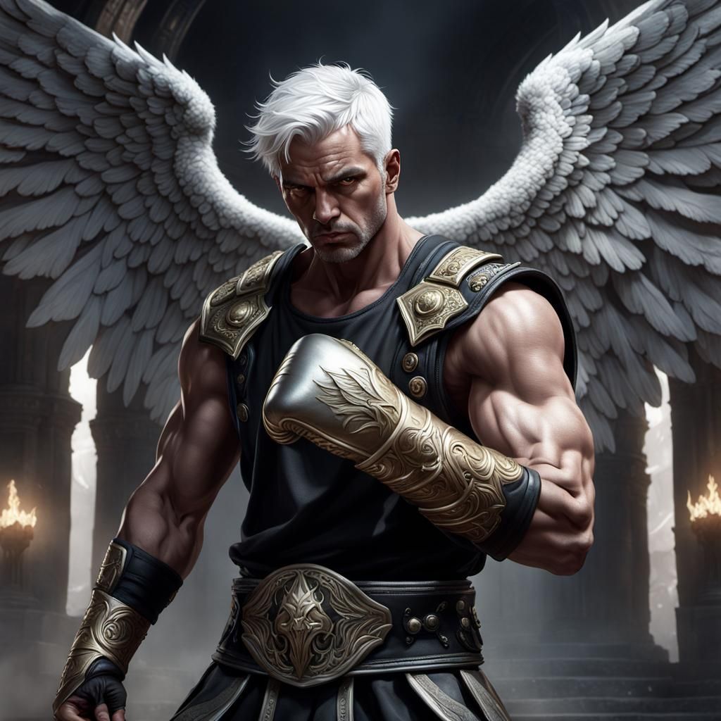 Fallen Angel Fighter Portrait in Dark Fantasy Style