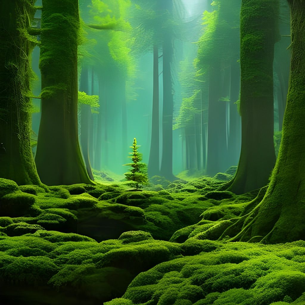 Enchanting Forest with Mushroom House, Fantasy Art