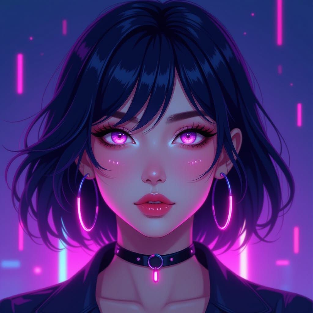 Anime Portrait of Woman with Neon Accents