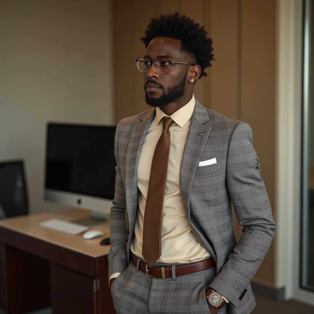 Stylish Man in Office: Photorealistic Portrait