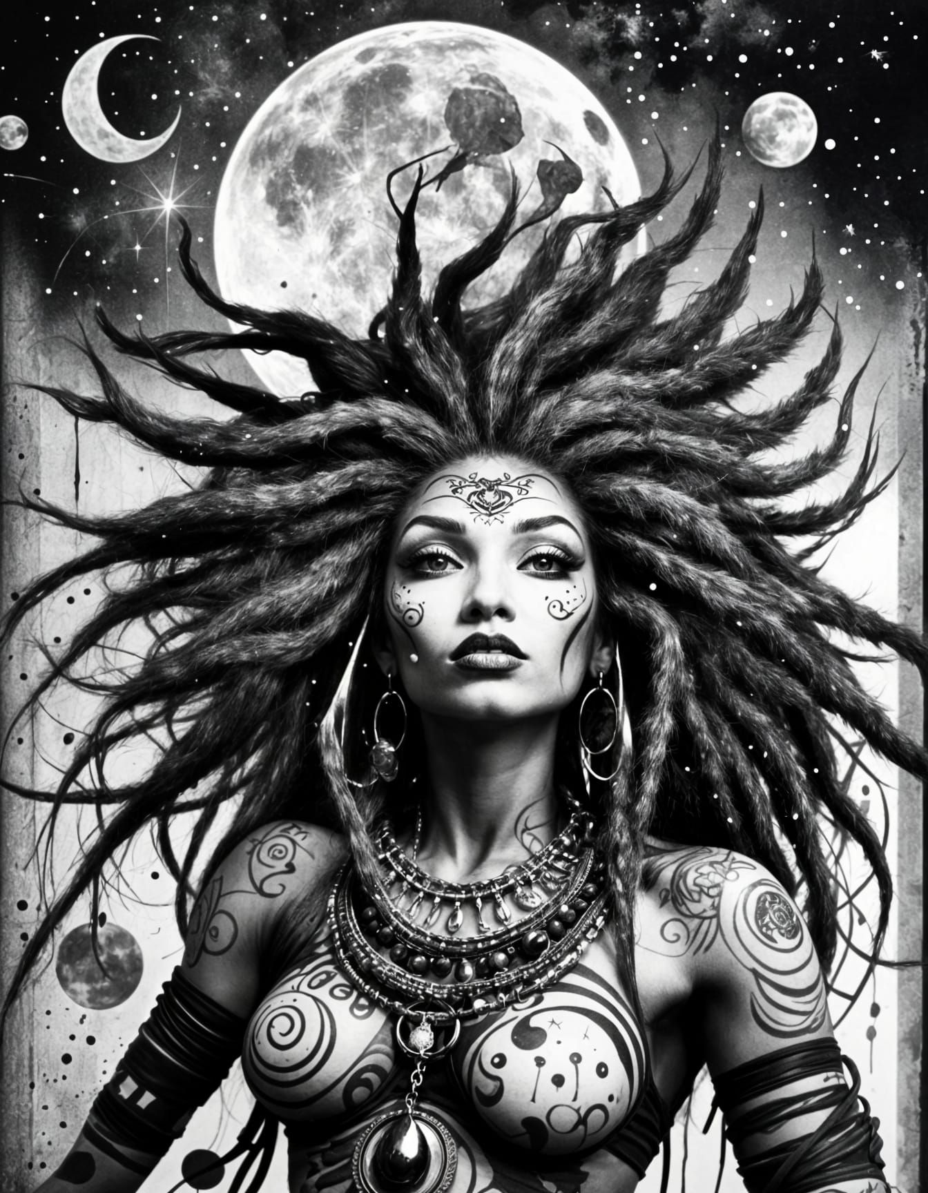 Urbanpunk Witch Flying High in the Night