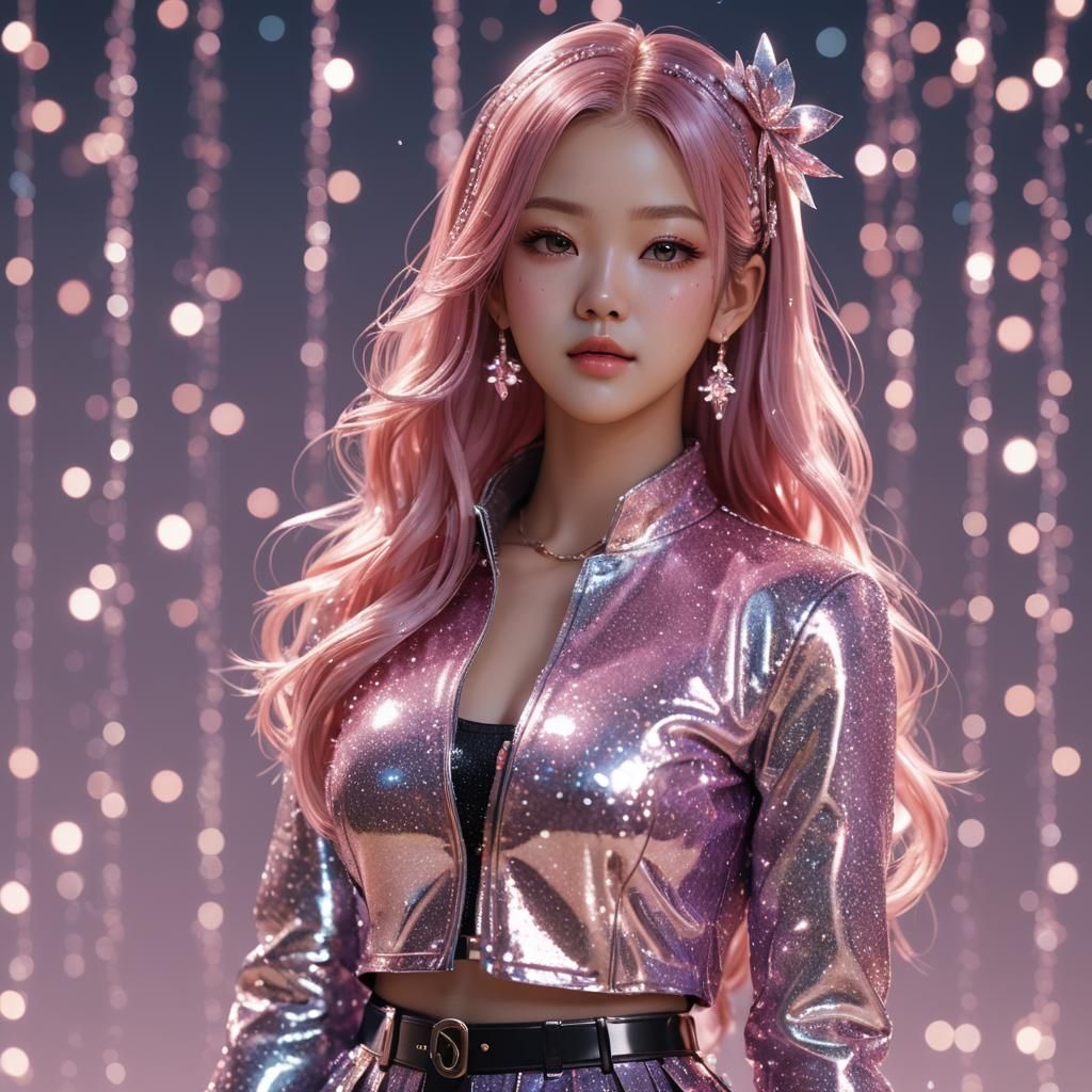 Sparkly Anime Portrait of Korean Girl in 3D