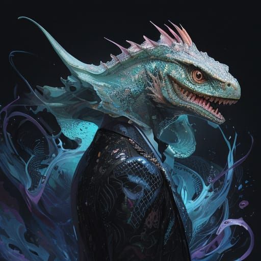 Stylish Hybrid Creature with Lizard Head in Whimsical Style