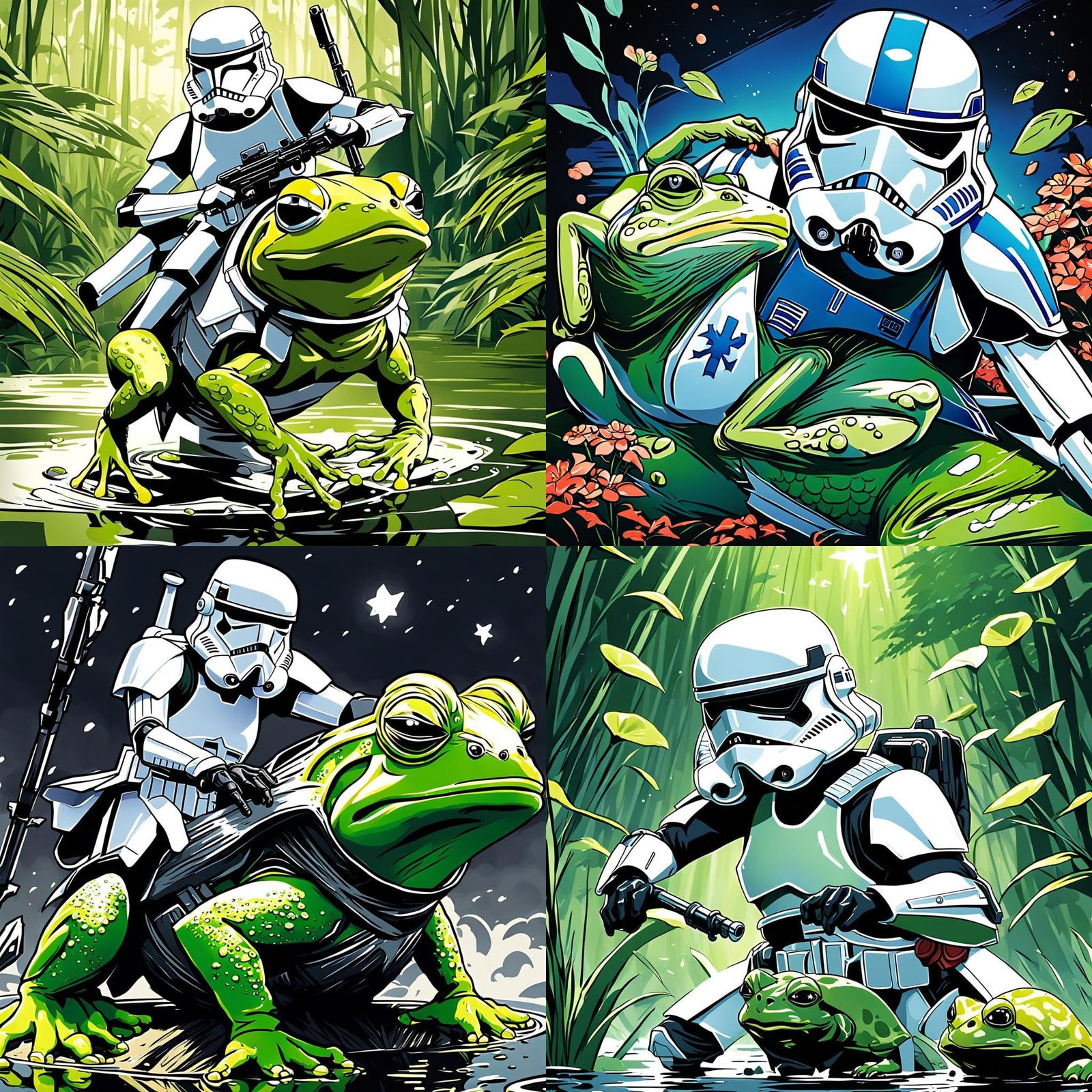 Clone Trooper Rides a Frog in Anime Style