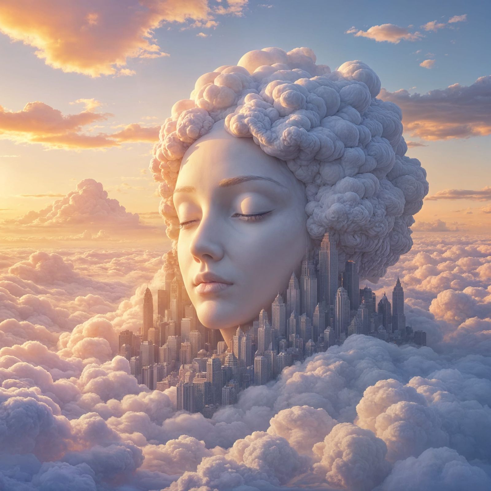 Surreal City on Human Face Clouds