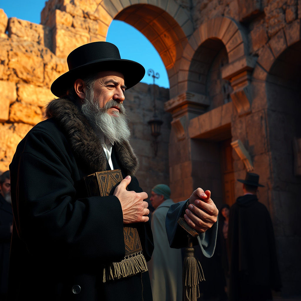 Hasidic Man Praying at the Kotel in Golden Light