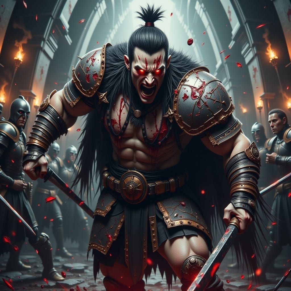 Medieval MMA Fighter in Dark, Gritty Blood Sport Arena