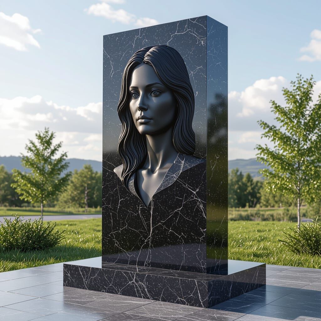 Black Granite Monument with Woman's Image, Matte Painting St...