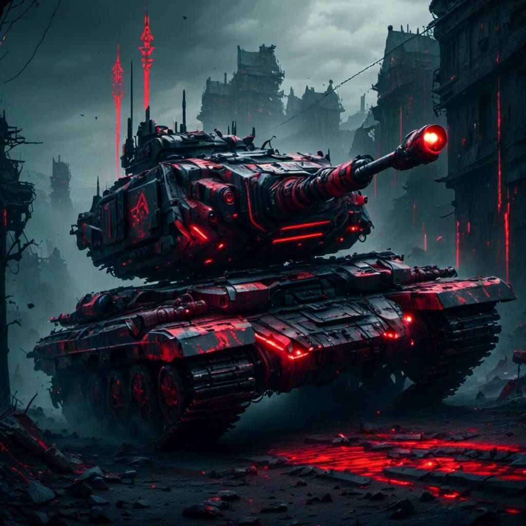 Cyber Tank with Glowing Runes in Detailed Matte Painting