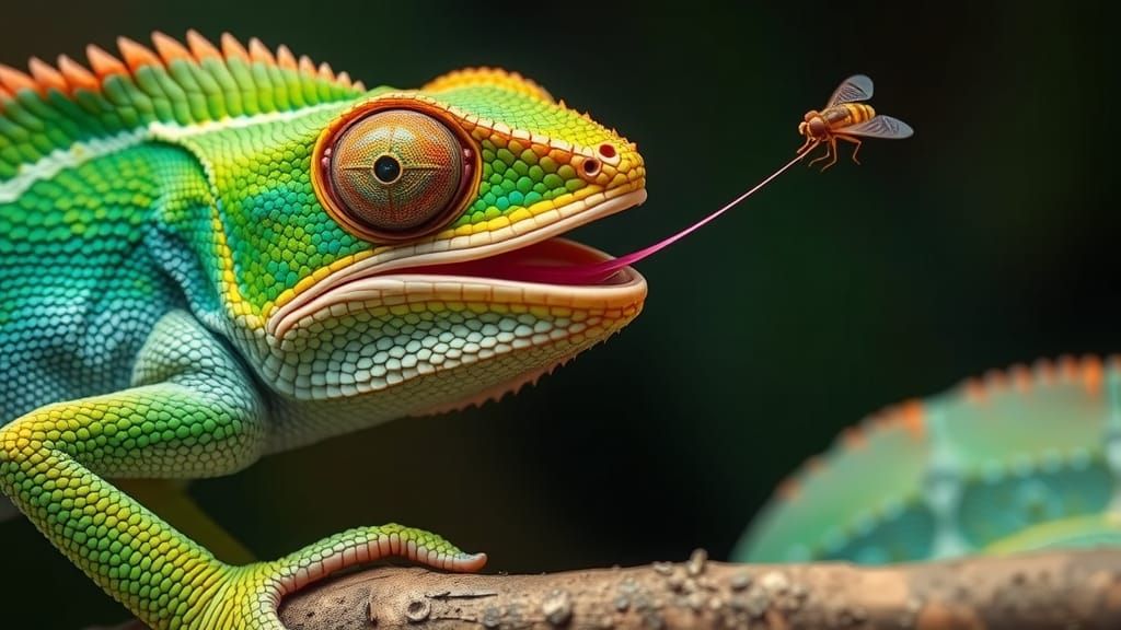 Chameleon Captures Fly with Tongue