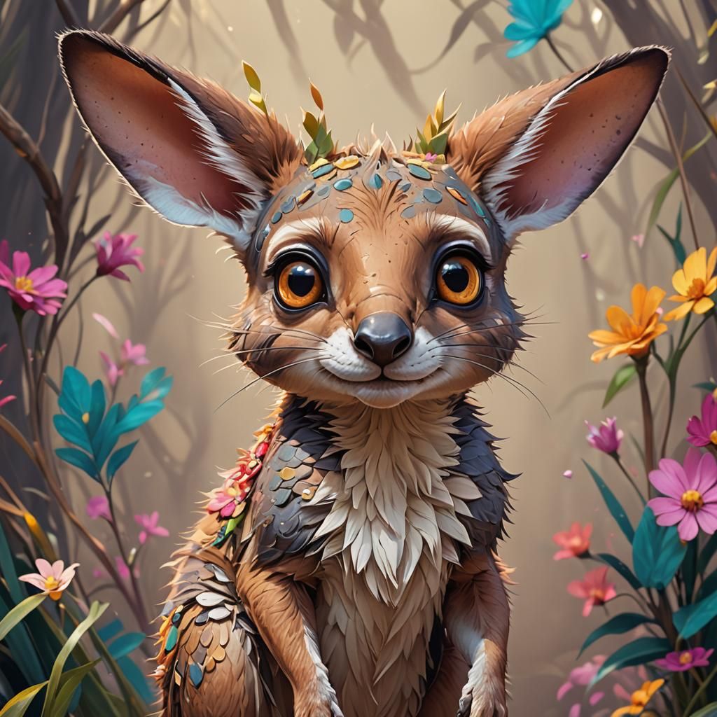 Cute Kangaroo Portrait in Hyperdetailed Style