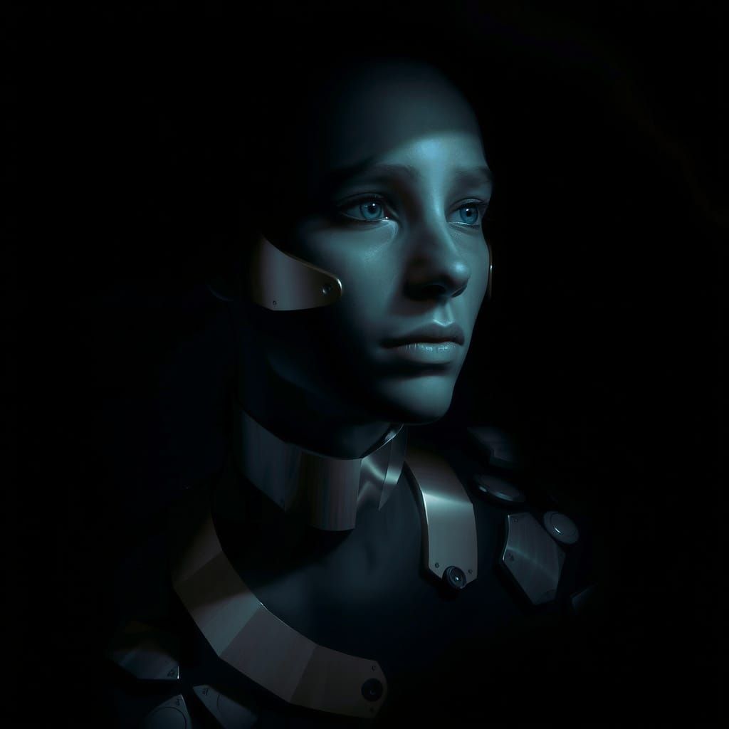 Futuristic Figure Portrait with Metallic Accents