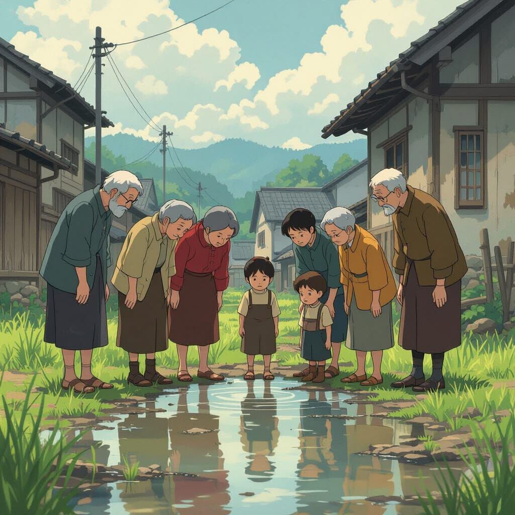 Sad Villagers by Puddle in Cel-Shaded Animation