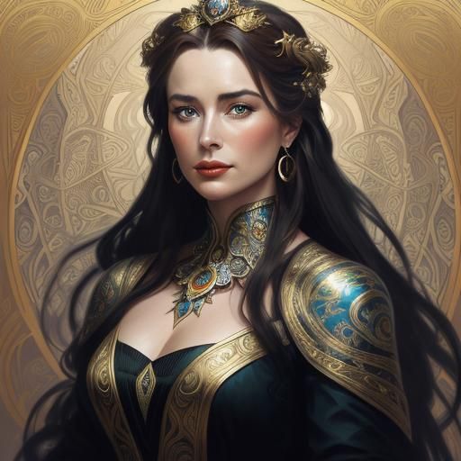 Glamorous Actress Portrait in Art Nouveau Style