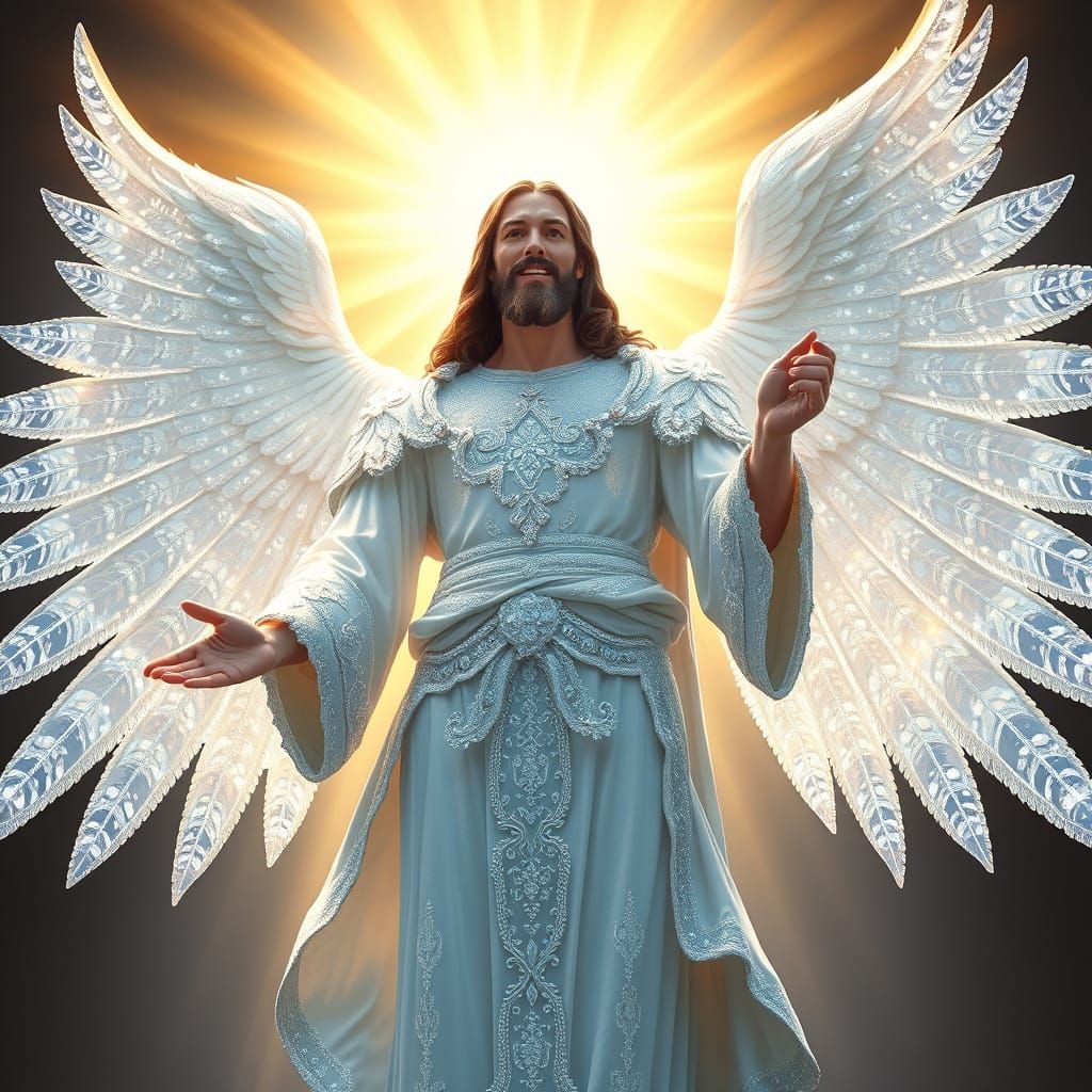 Resplendent Jesus Christ with Enormous, Feathery Wings and C...