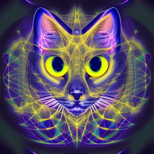 Abstract Black Cat in Top Hat, Cosmic Illustration