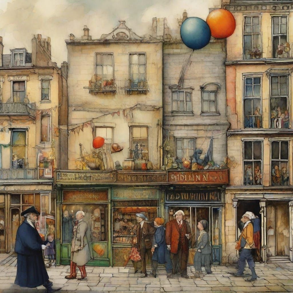 Fantasy Pirate Tea Party Above London in Watercolor