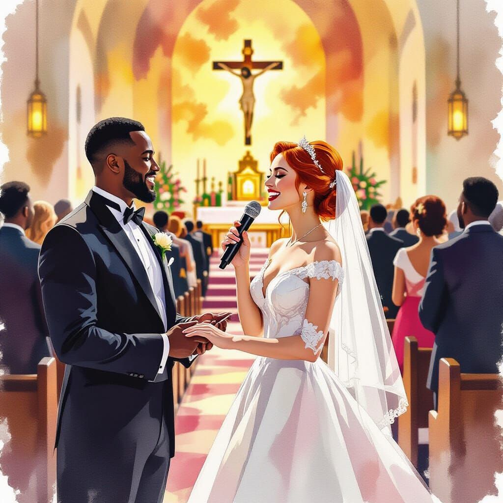 Redhead Pin-Up and Butler in Harlem Gospel, Watercolor