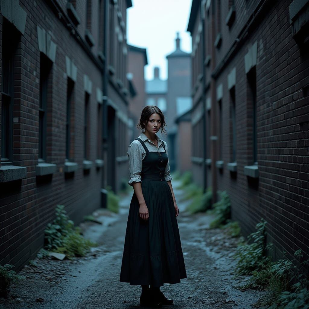 Working-Class Woman in Alleyway, Cinematic Realism