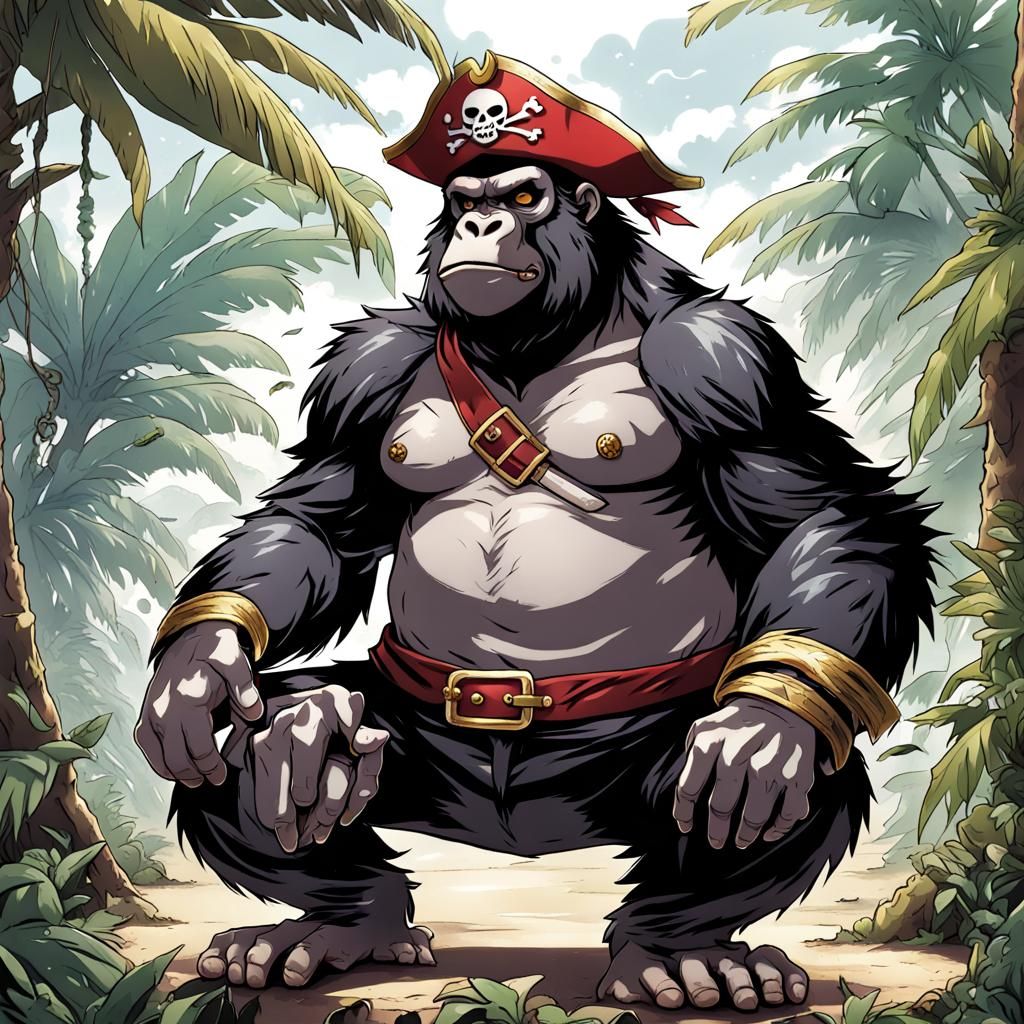 Anime Pirate Gorilla in Japanese Manga Style