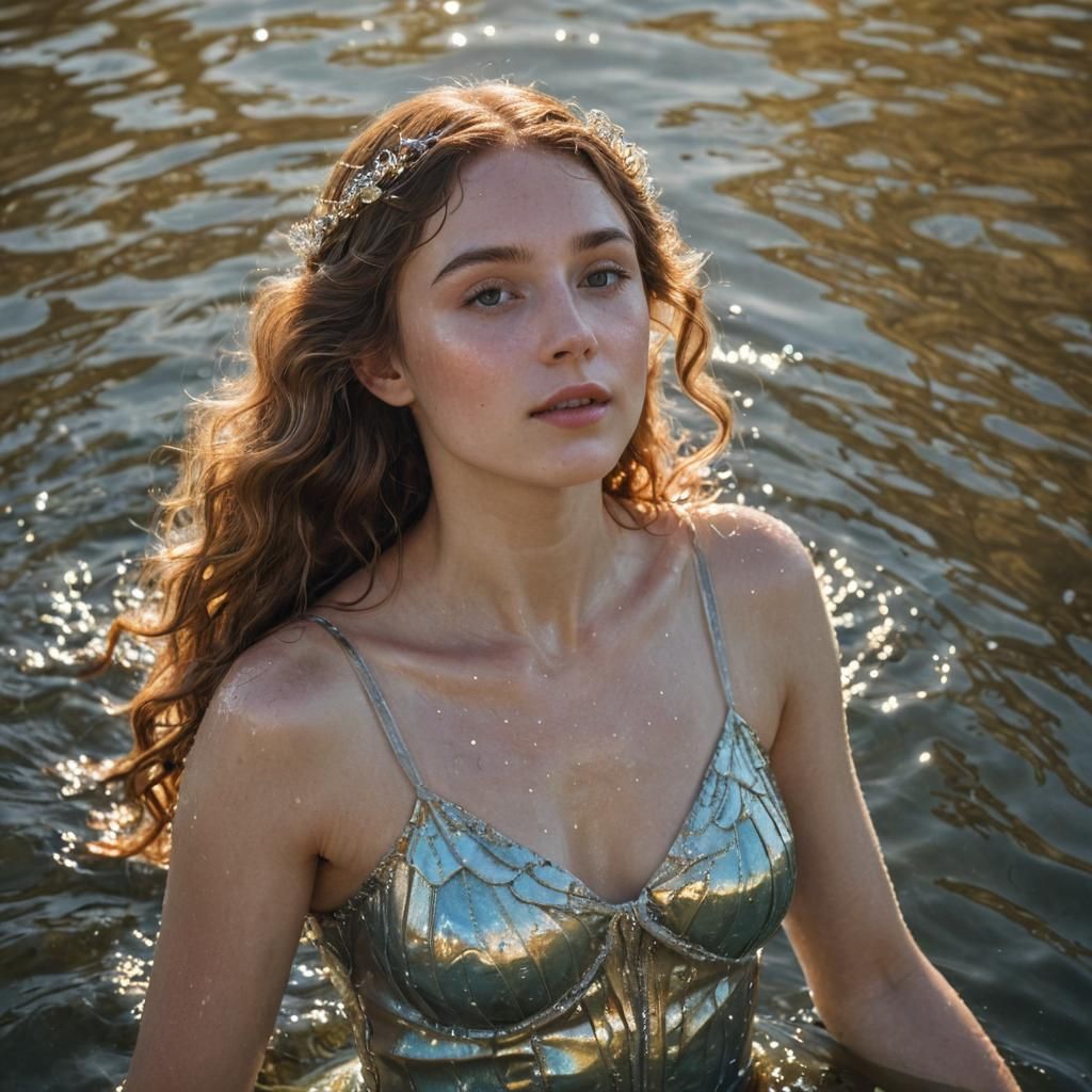 Luminous Water Nymph Portrait in Art Nouveau Style