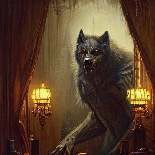 Menacing Werewolf Intrudes on Bedroom Scene