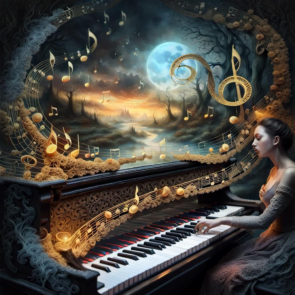 Musical Notes Landscape in Digital Art Style