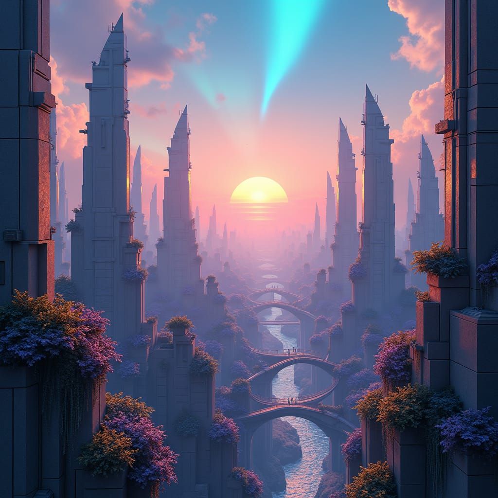 Futuristic Cityscape with Cyan Aurora, in Syd Mead Style