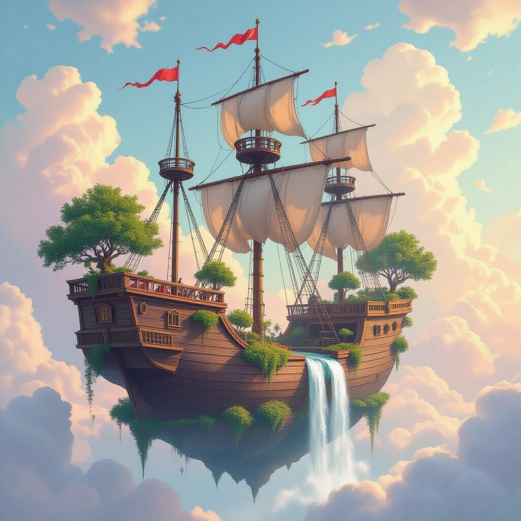 Floating Galleon Island in Pastel Sky