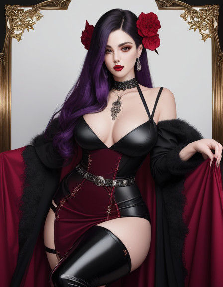Elegant Goth Holiday Queen in Deep Purple Gown