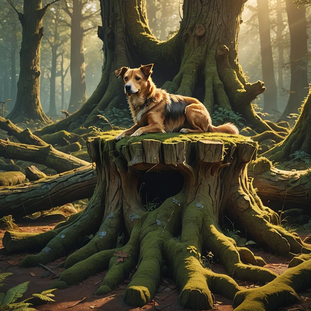 Dog in Mystical Forest, Inspired by Beksinski