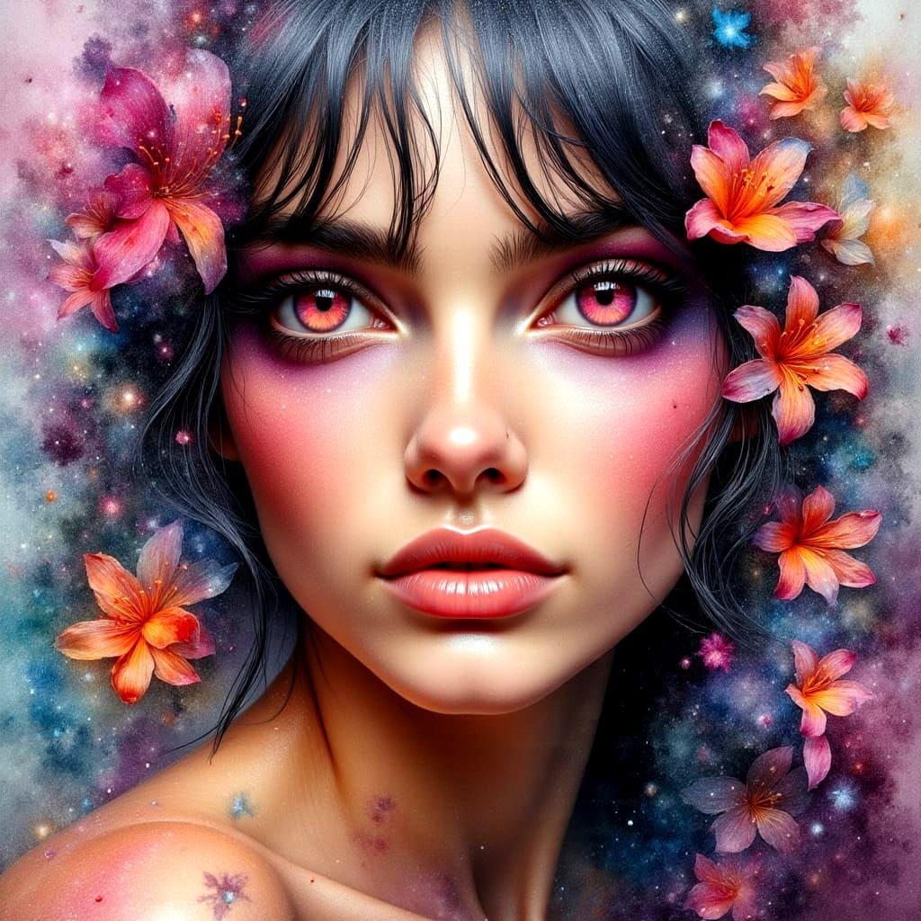 Dreamy Portrait in Mixed-Media with Vibrant Colors