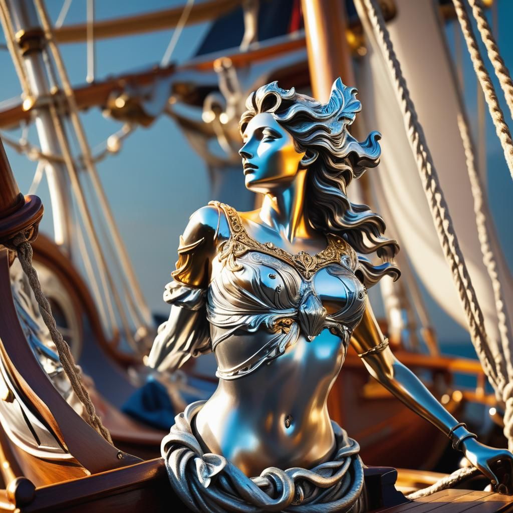 Ornate Silver Figurehead Concept Art in Nautilus Style