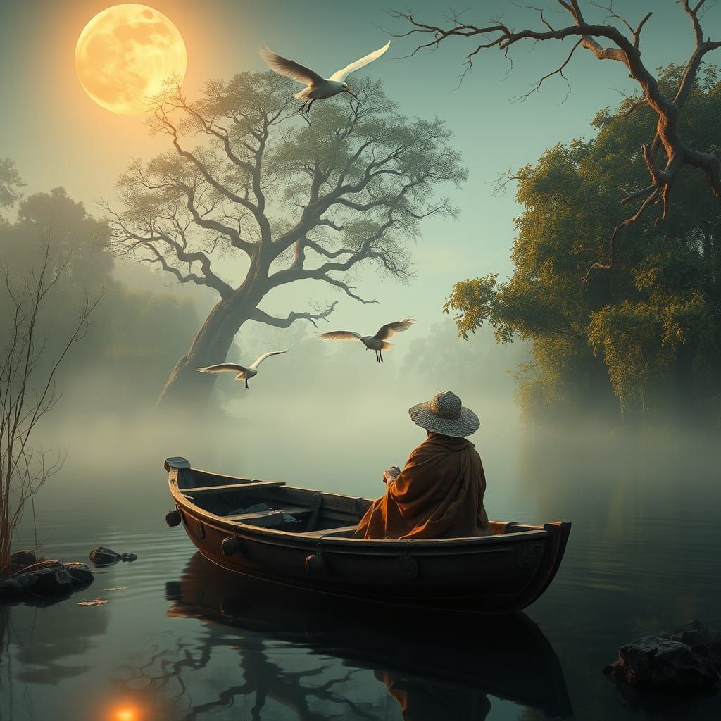 Misty River Reverie in Earthy Hues